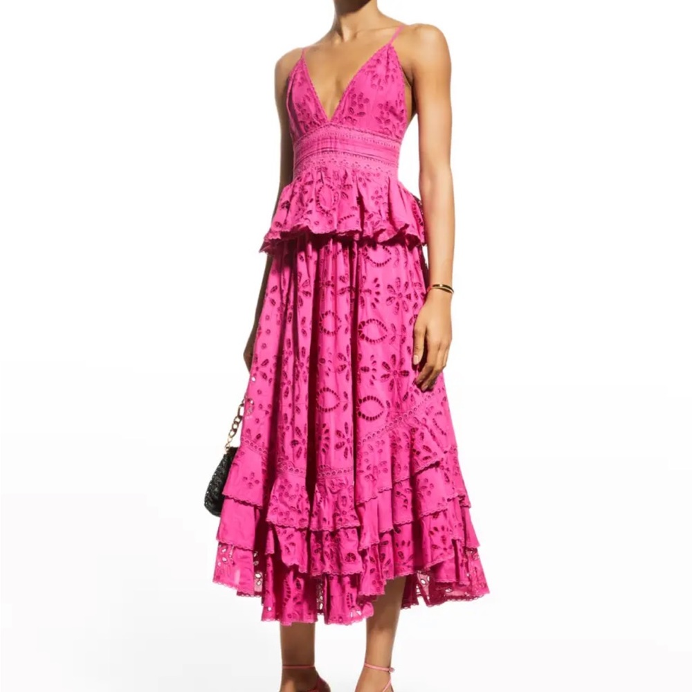 Eyelet Tiered Ruffle-Trim Long Dress